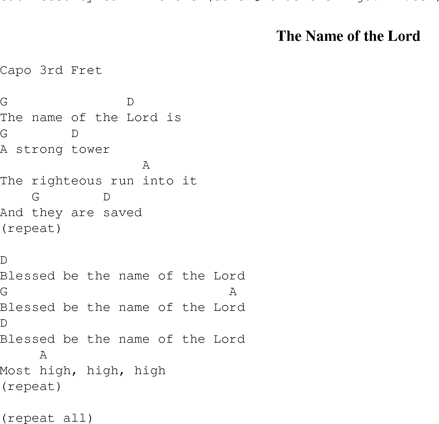 Gospel Song: the_name_of_the_lord, lyrics and chords.