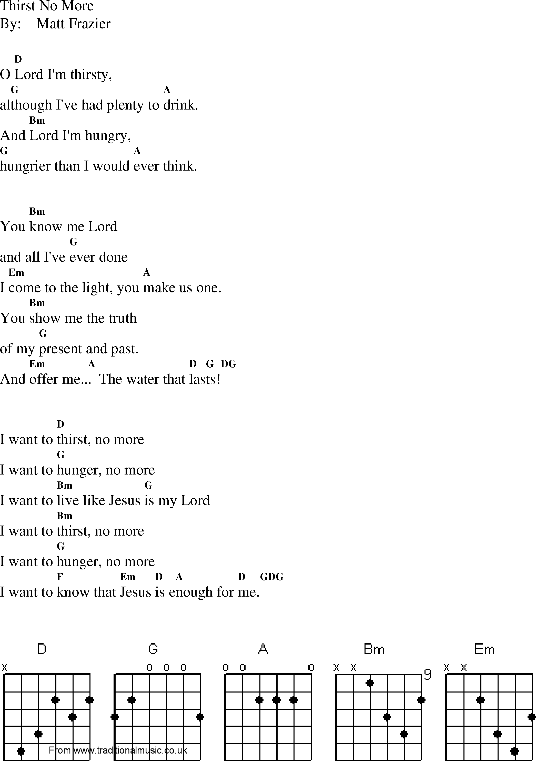 Gospel Song: thirst_no_more, lyrics and chords.