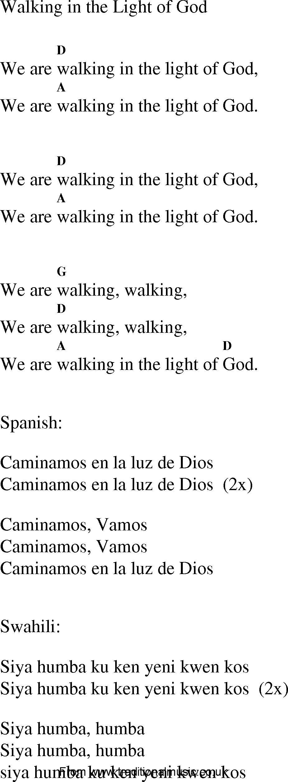 Gospel Song: walking_in_the_light_of_god, lyrics and chords.