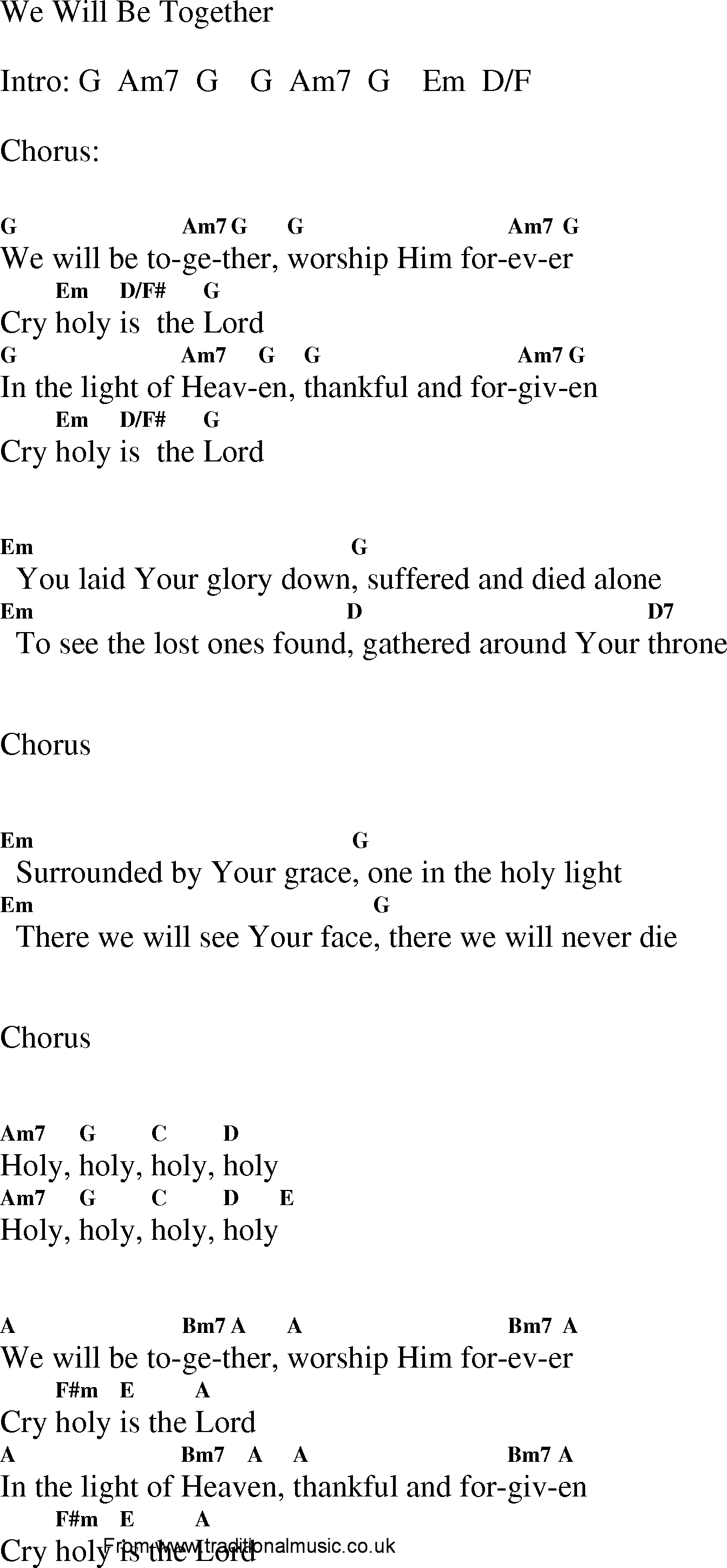 Gospel Song: we_will_be_together, lyrics and chords.