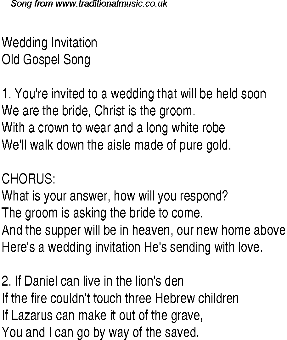 Gospel Song: wedding-invitation, lyrics and chords.