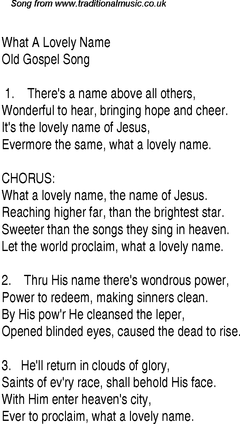 Gospel Song: what-a-lovely-name, lyrics and chords.
