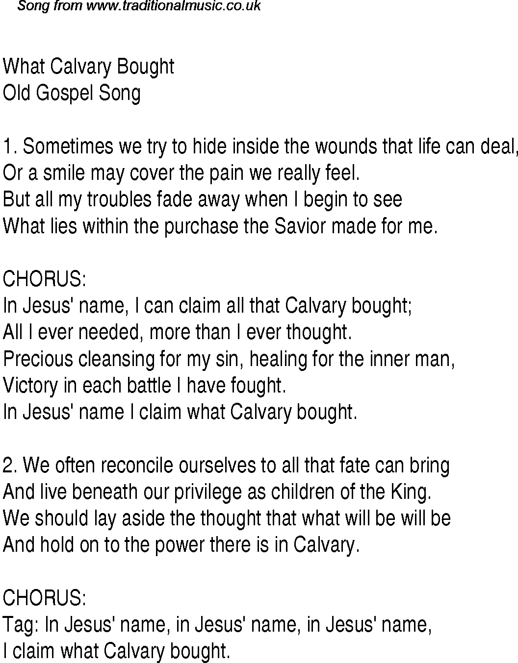 Gospel Song: what-calvary-bought, lyrics and chords.