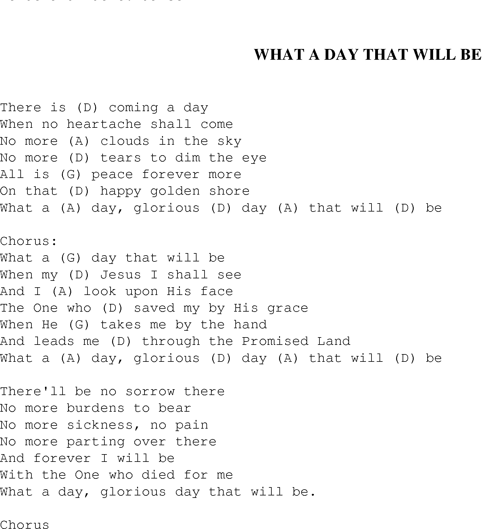 Gospel Song: what_a_day_that_will_be, lyrics and chords.