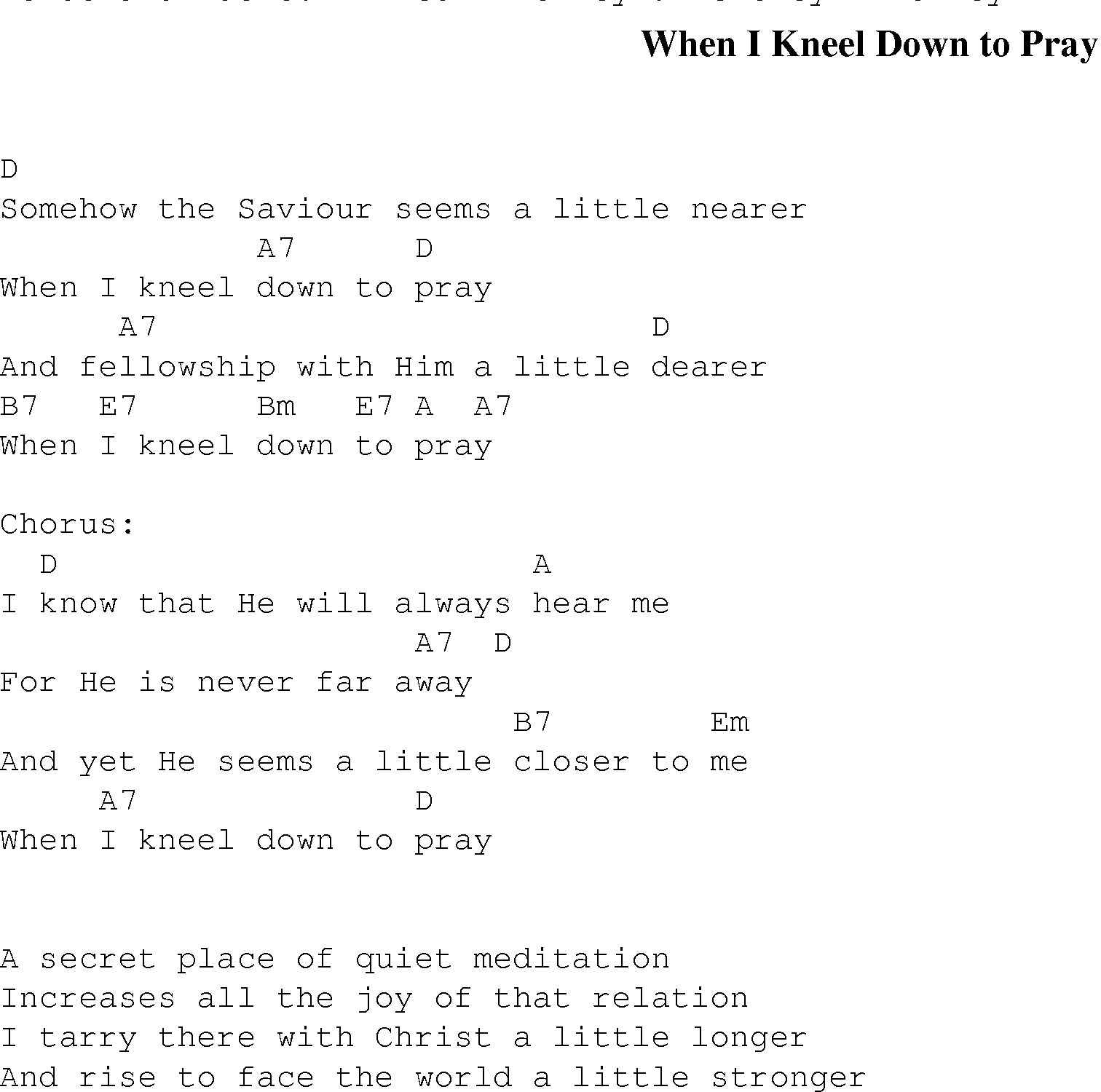 Gospel Song: when_i_kneel_down_to_pray, lyrics and chords.