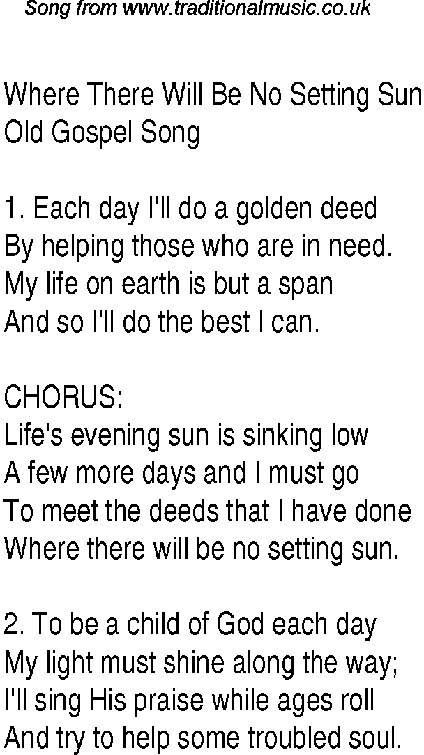 Gospel Song: where-there-will-be-no-setting-sun, lyrics and chords.