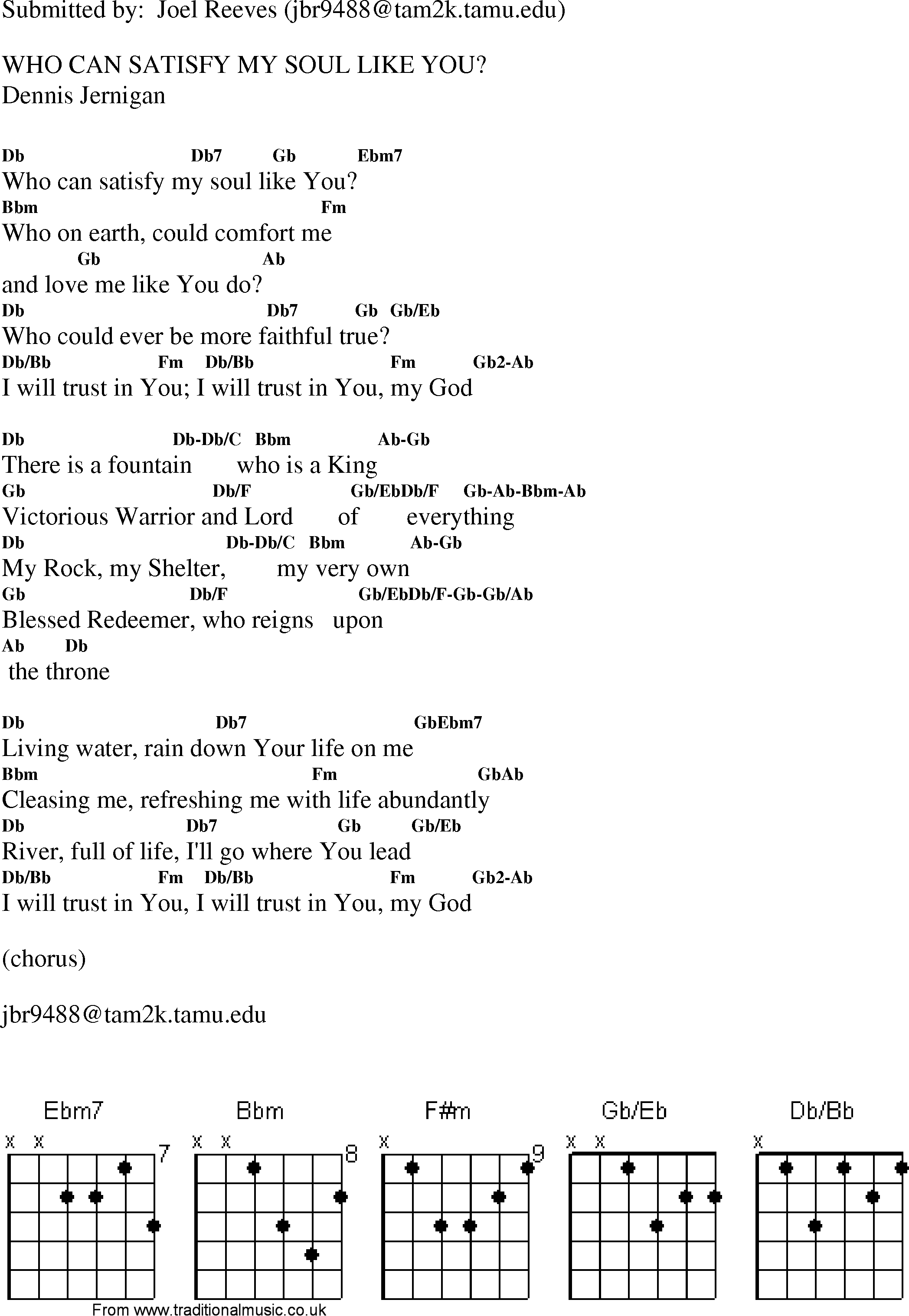 Gospel Song: who_can_satisfy_my_soul_like_you, lyrics and chords.