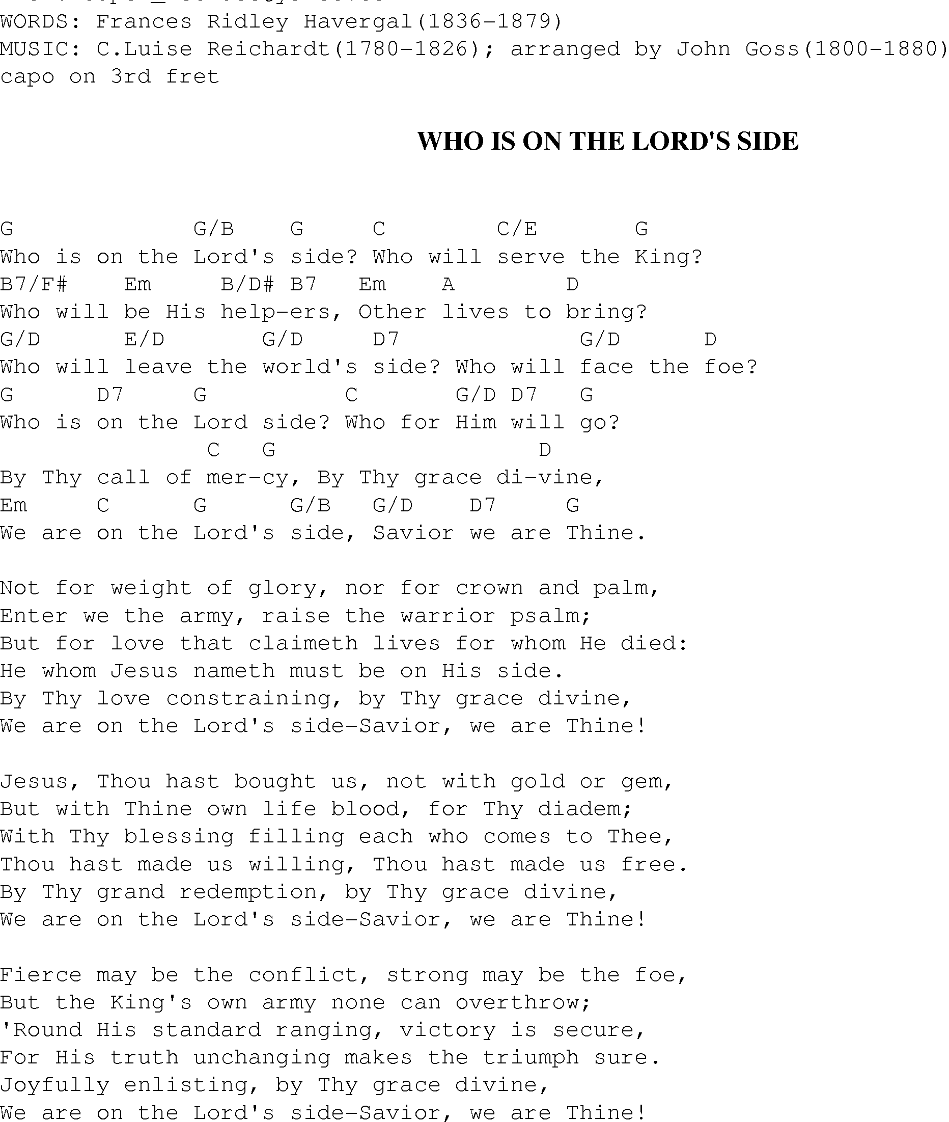 Gospel Song: who_is_on_the_lords_side, lyrics and chords.