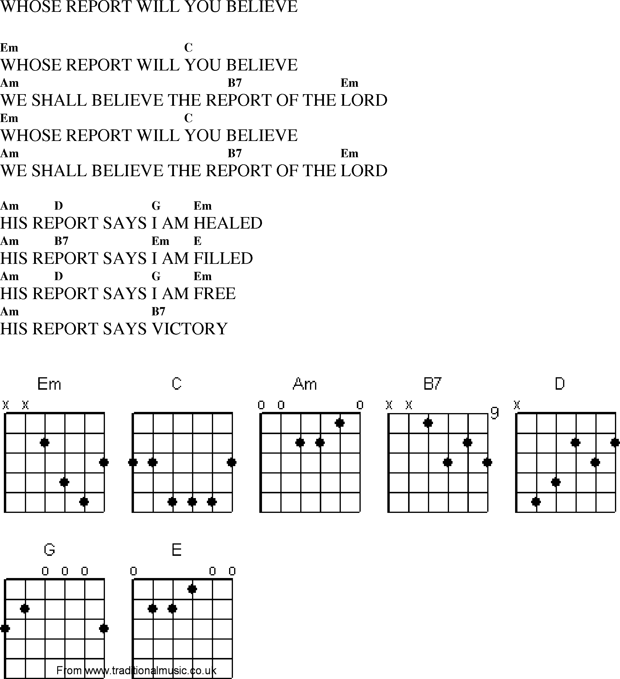 Gospel Song: whose_report_will_you_believe, lyrics and chords.