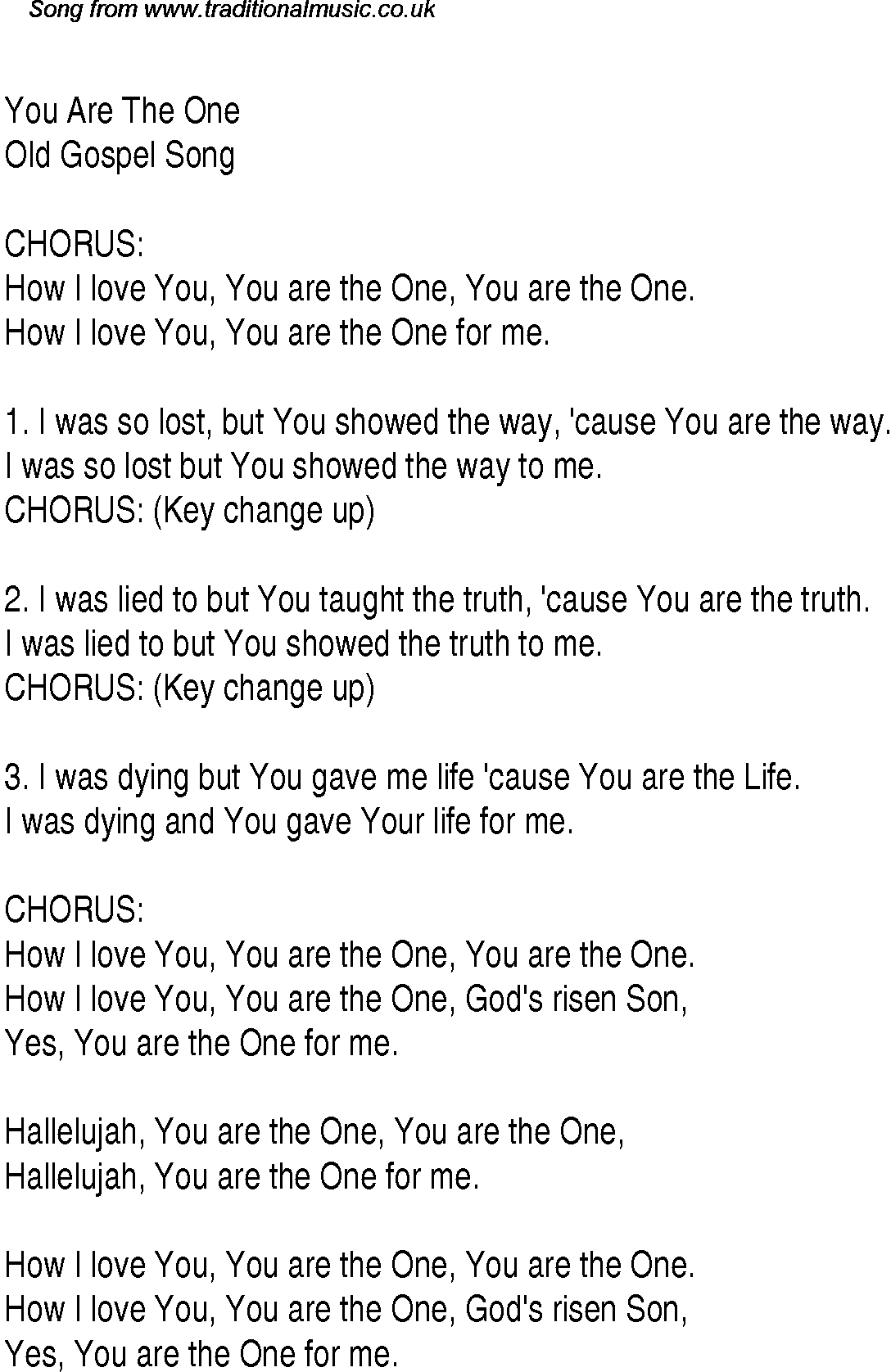 Gospel Song: you-are-the-one, lyrics and chords.