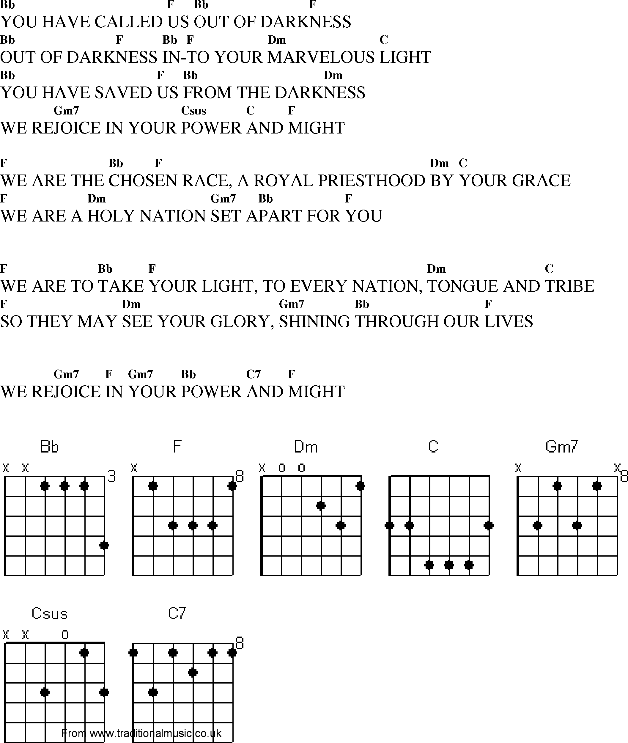 Gospel Song: you_have_called_us_out_of_darkness, lyrics and chords.