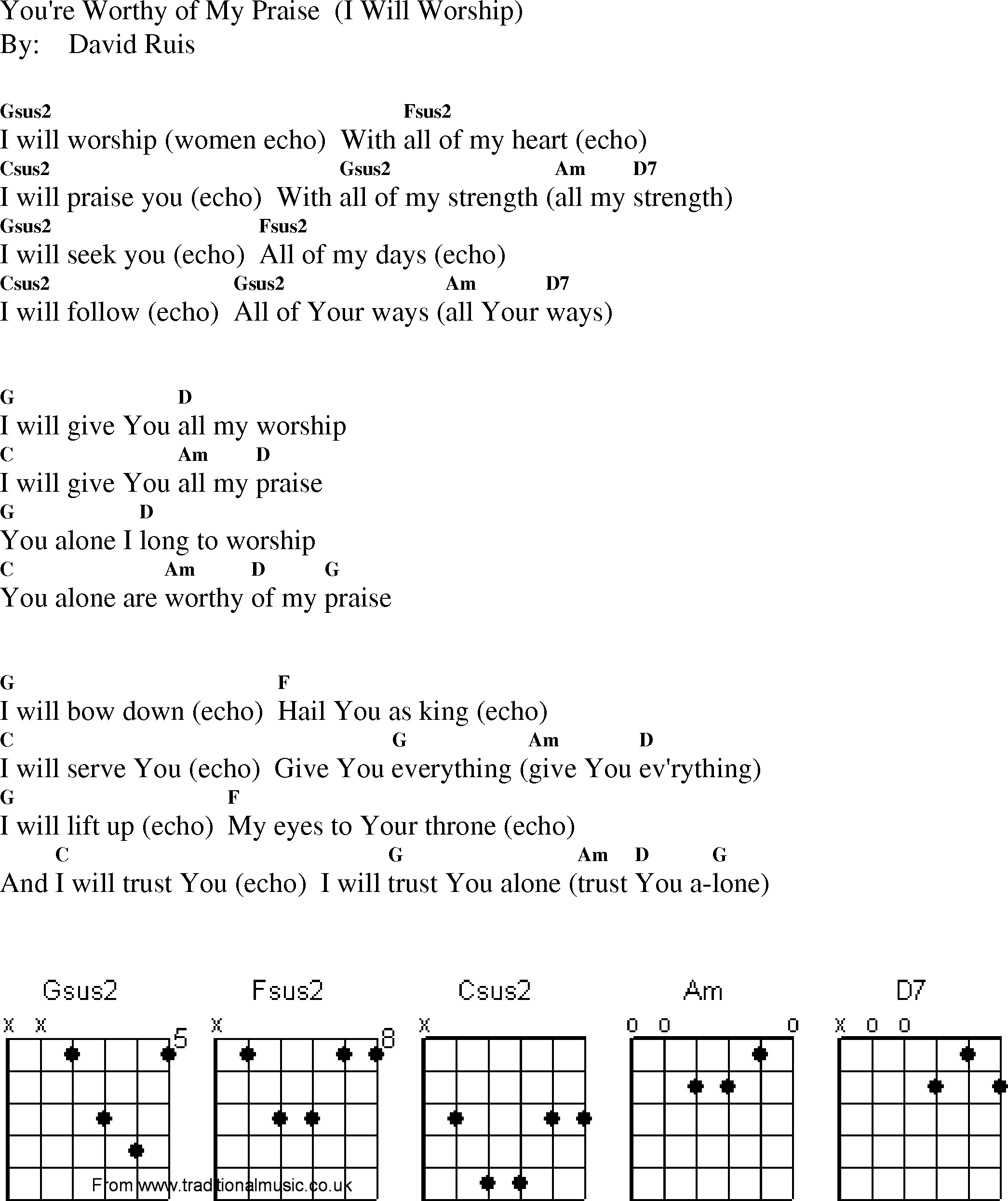 Gospel Song: youre_worthy_of_my_praise_i_will_worship, lyrics and chords.