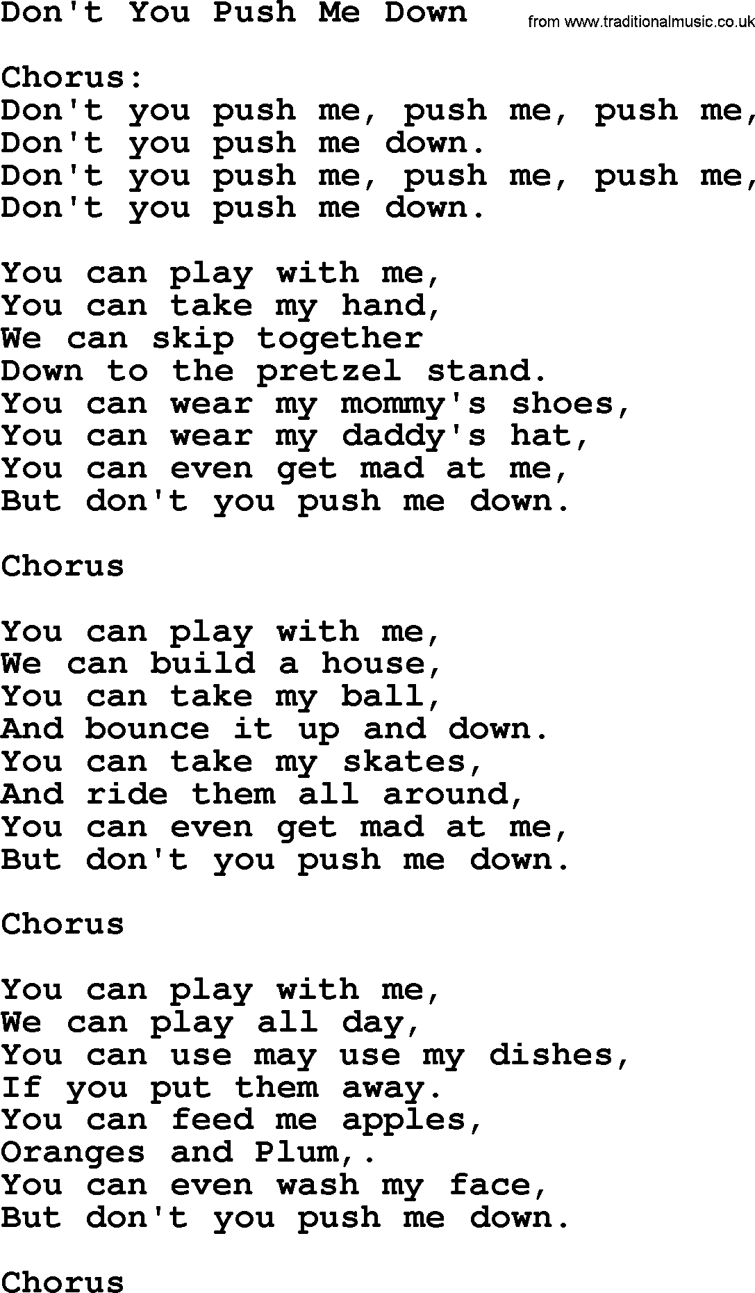 Woody Guthrie song Dont You Push Me Down lyrics