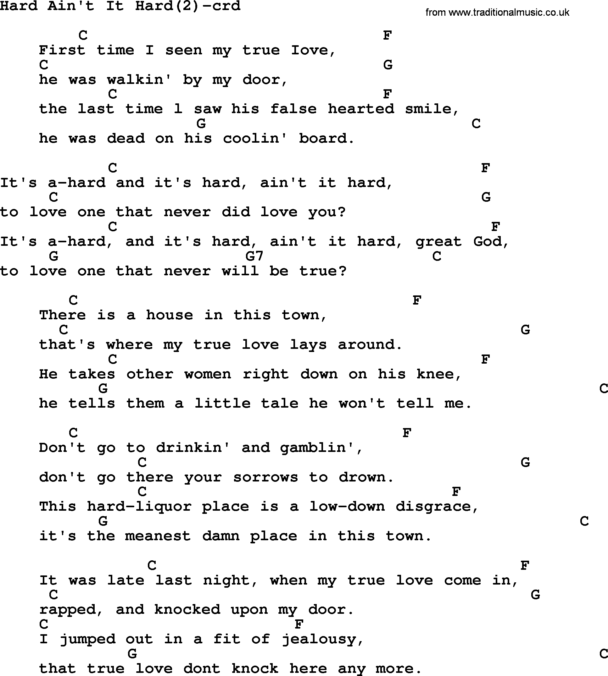 Woody Guthrie song Hard Ain't It Hard(2) lyrics and chords
