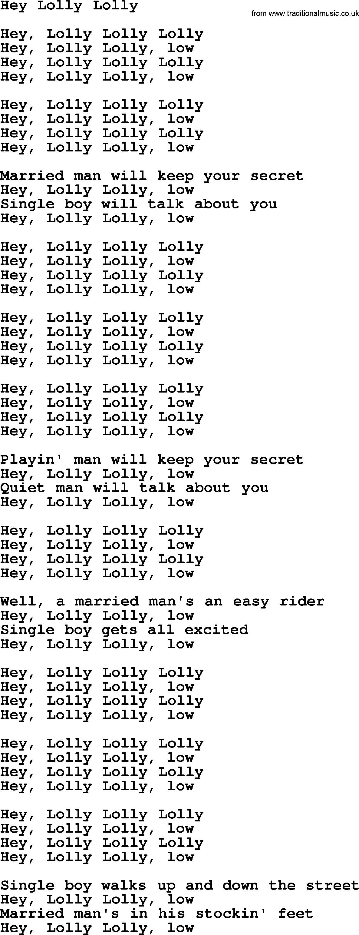 Woody Guthrie song Hey Lolly Lolly lyrics