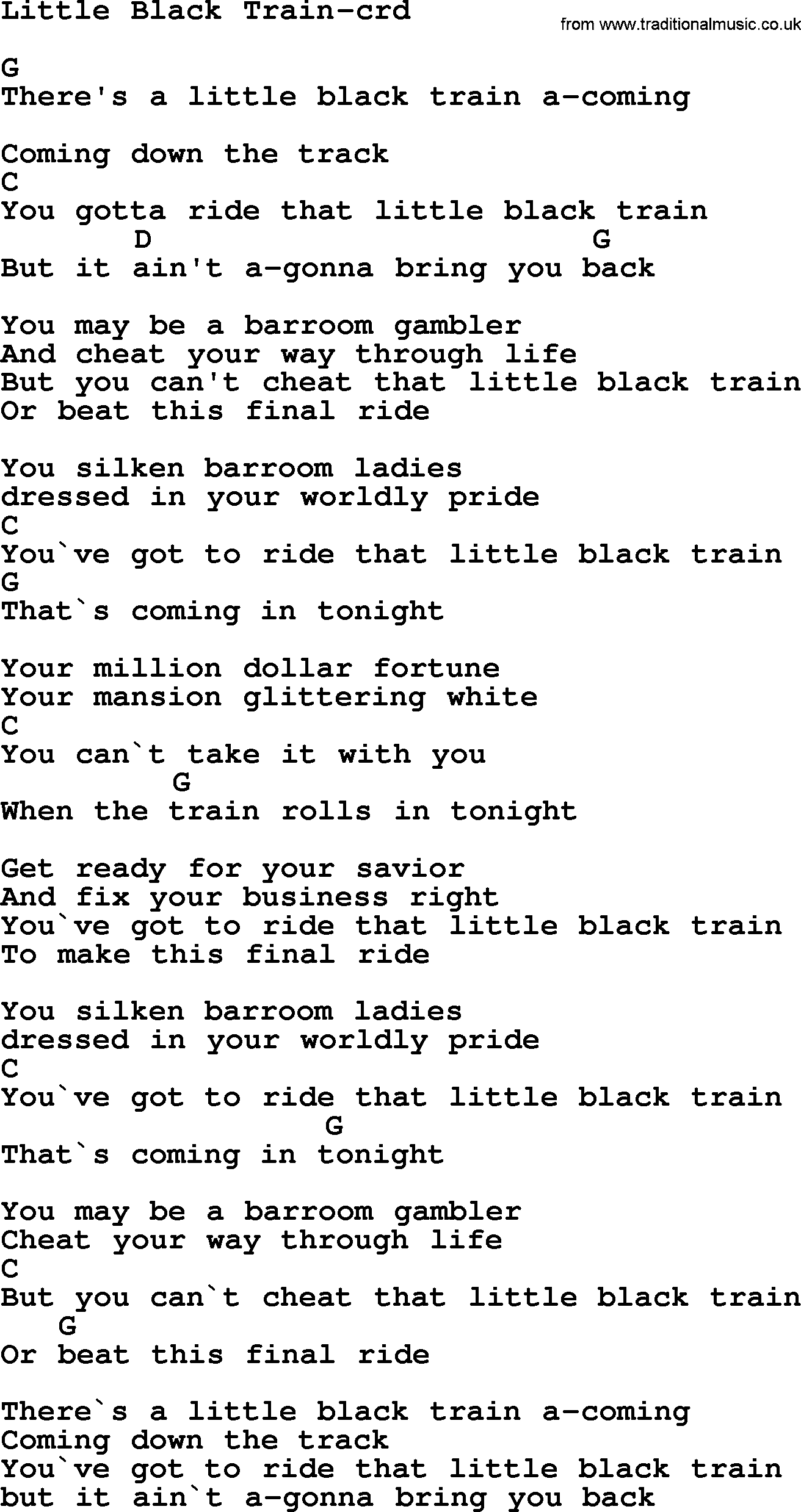 Woody Guthrie song Little Black Train lyrics and chords