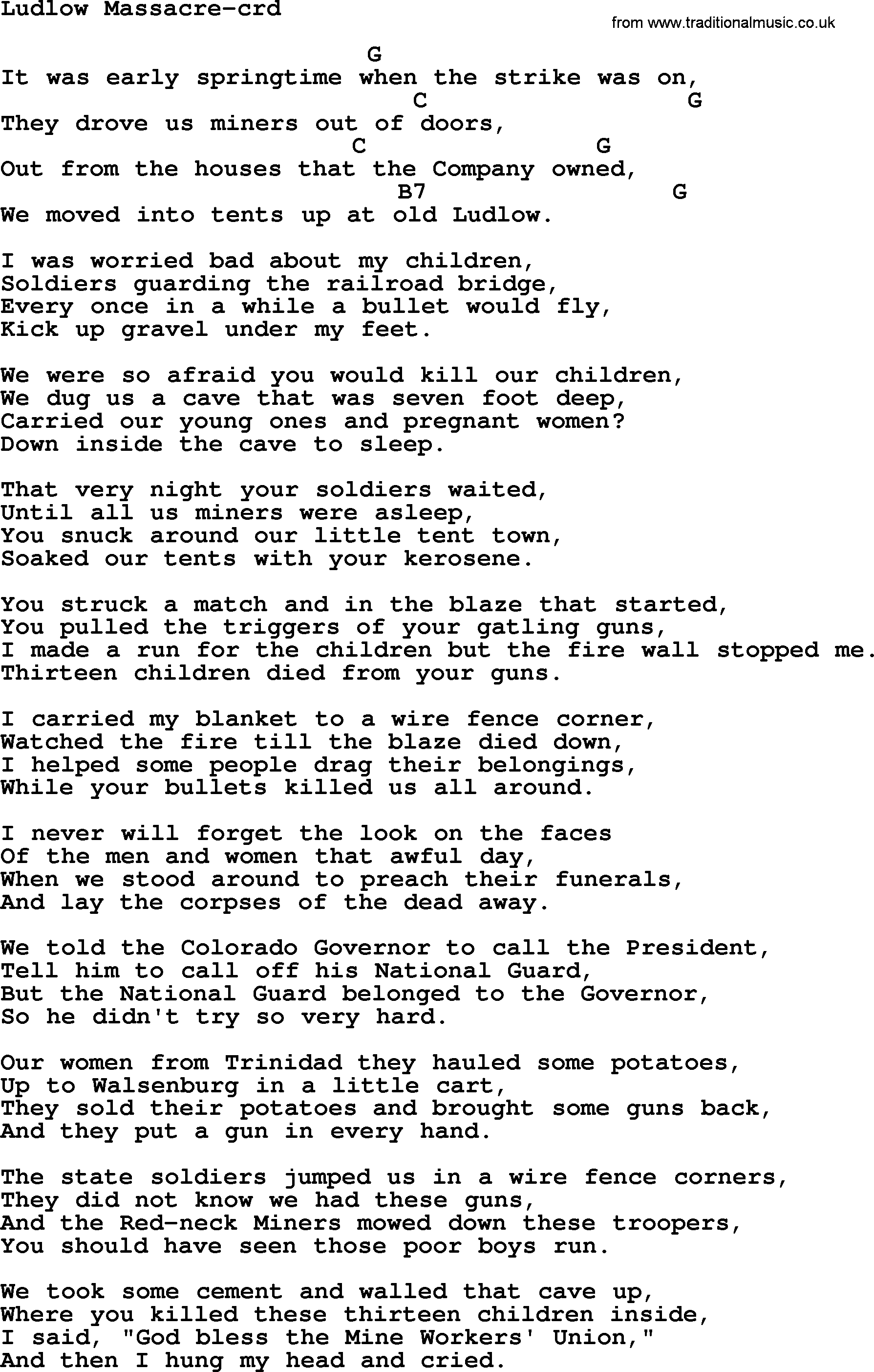 Woody Guthrie song Ludlow Massacre lyrics and chords