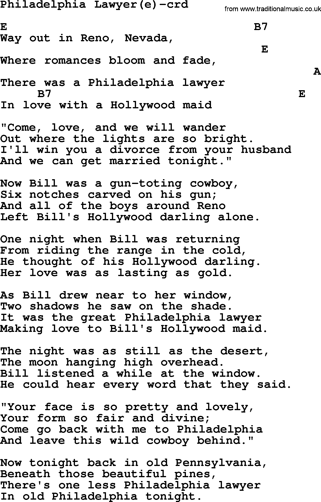 Woody Guthrie song Philadelphia Lawyer(e) lyrics and chords