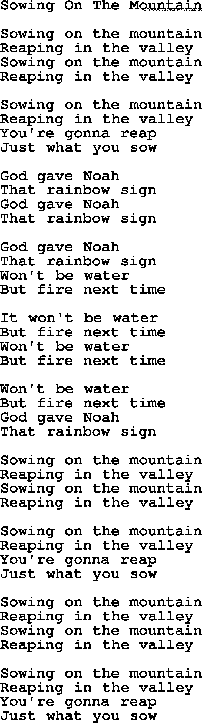 Woody Guthrie song Sowing On The Mountain lyrics