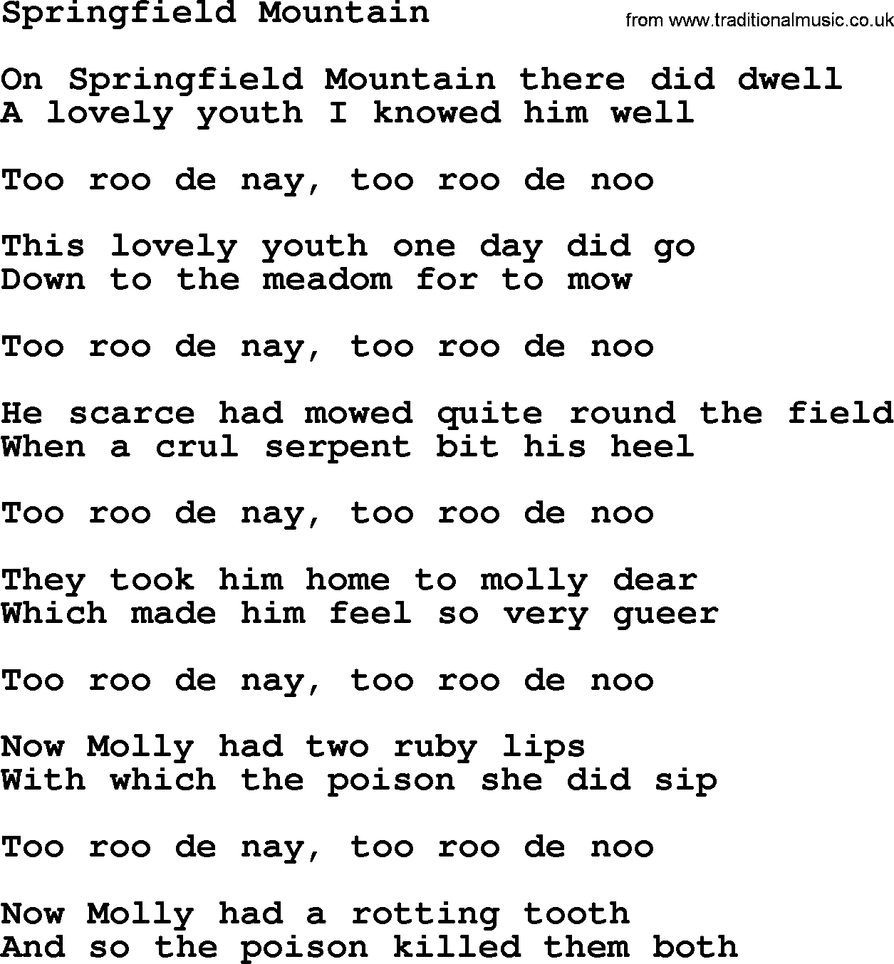 Woody Guthrie song Springfield Mountain lyrics