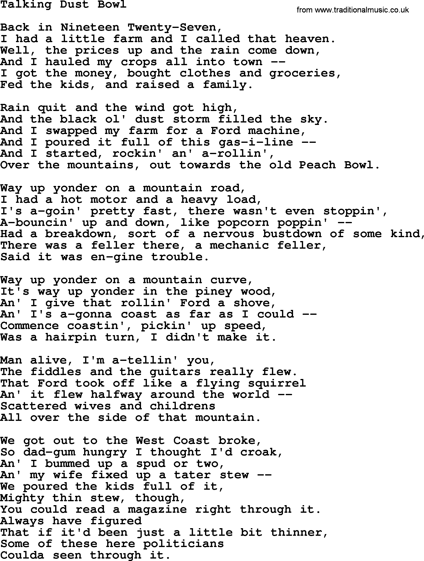 Woody Guthrie song Talking Dust Bowl lyrics