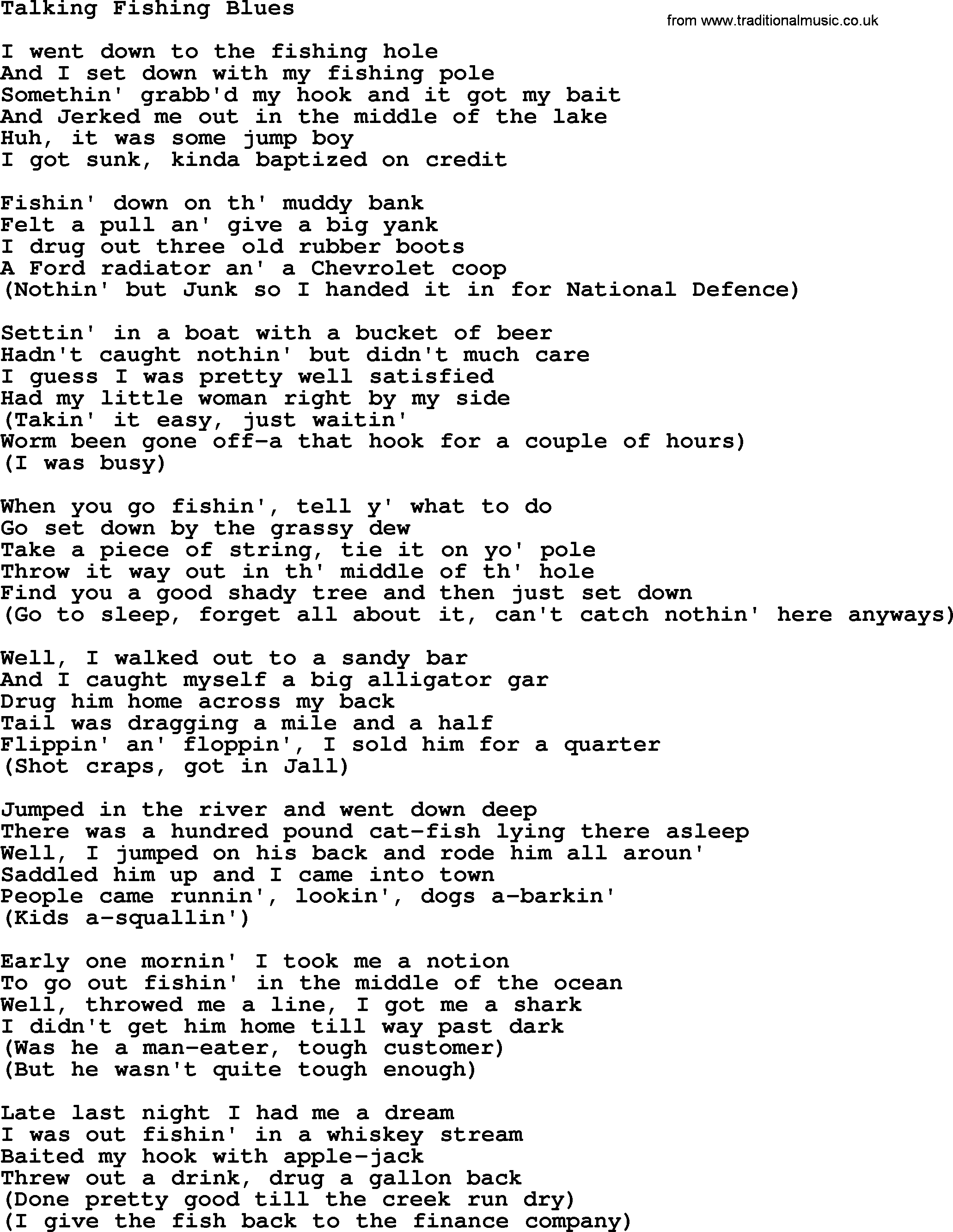Woody Guthrie song Talking Fishing Blues lyrics