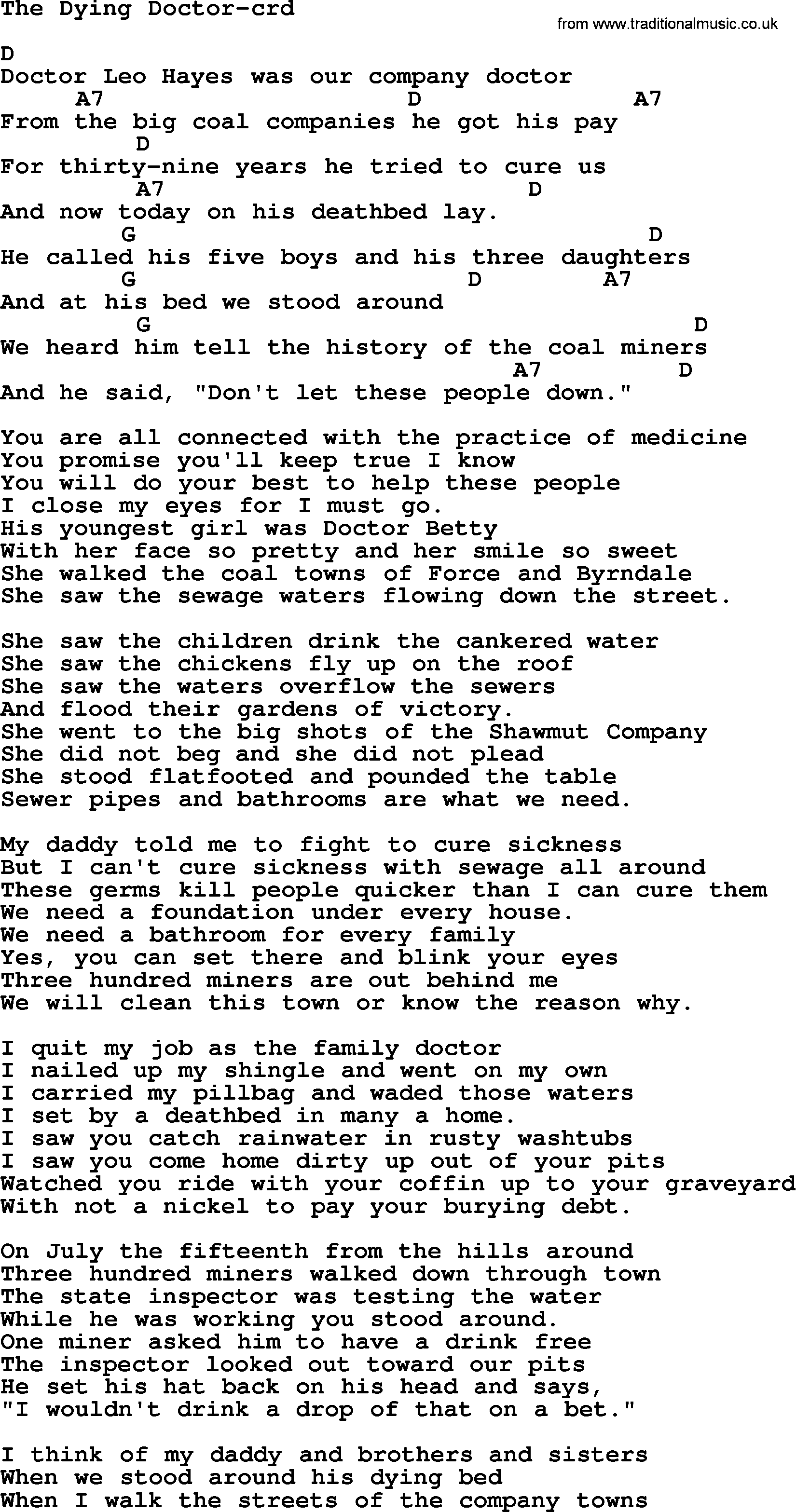 Woody Guthrie song The Dying Doctor lyrics and chords