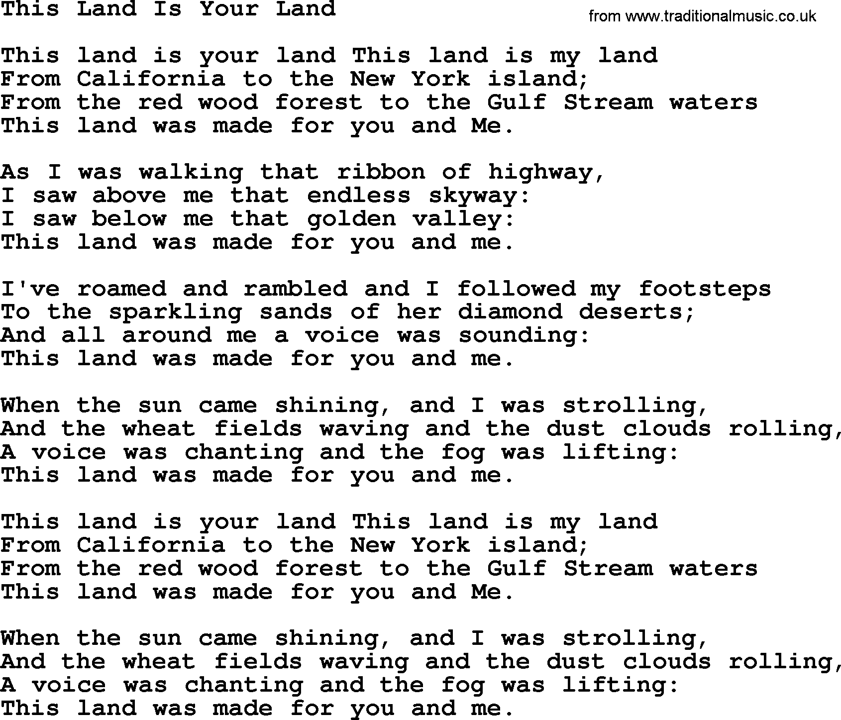 Woody Guthrie song This Land Is Your Land lyrics