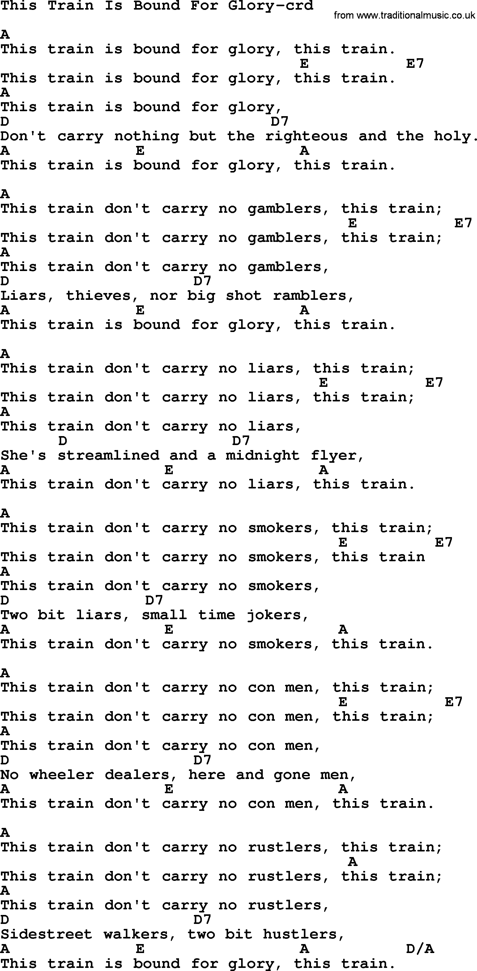 Woody Guthrie song This Train Is Bound For Glory lyrics and chords