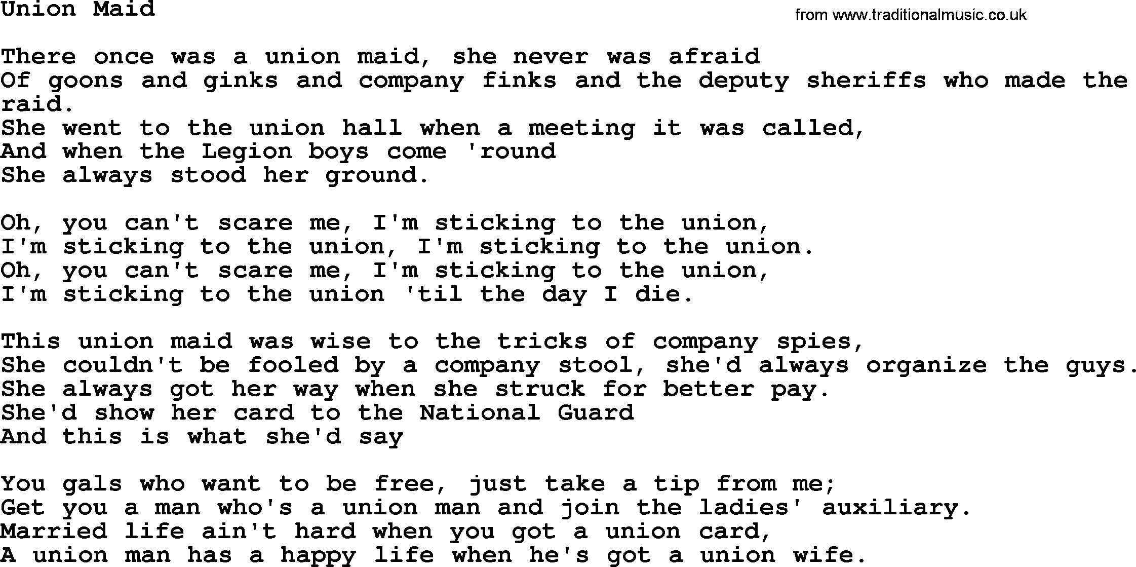 Woody Guthrie song Union Maid lyrics
