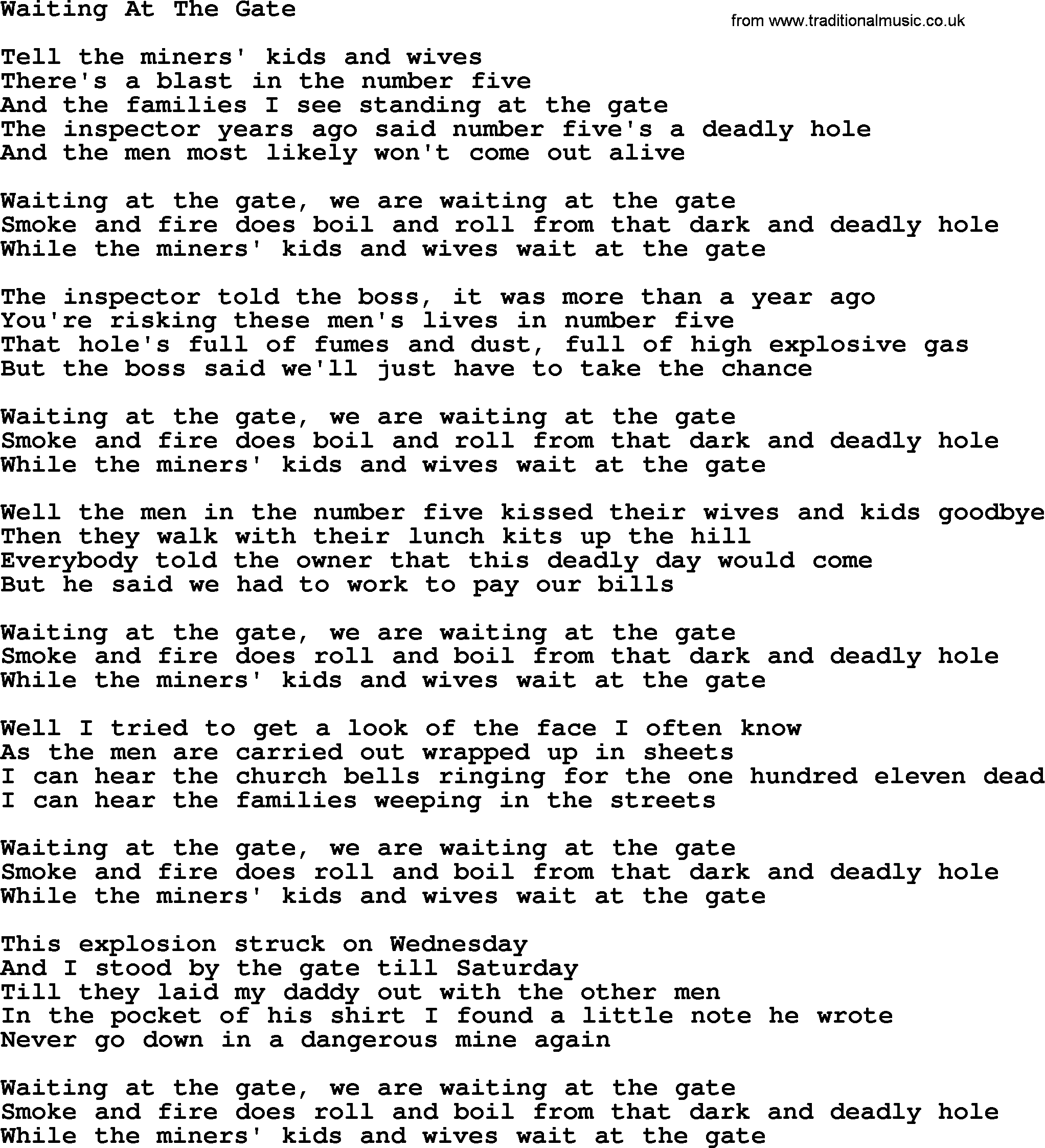 Woody Guthrie song Waiting At The Gate lyrics