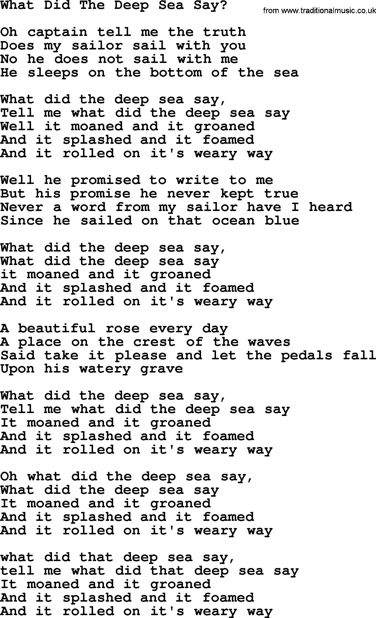 Woody Guthrie song What Did The Deep Sea Say lyrics