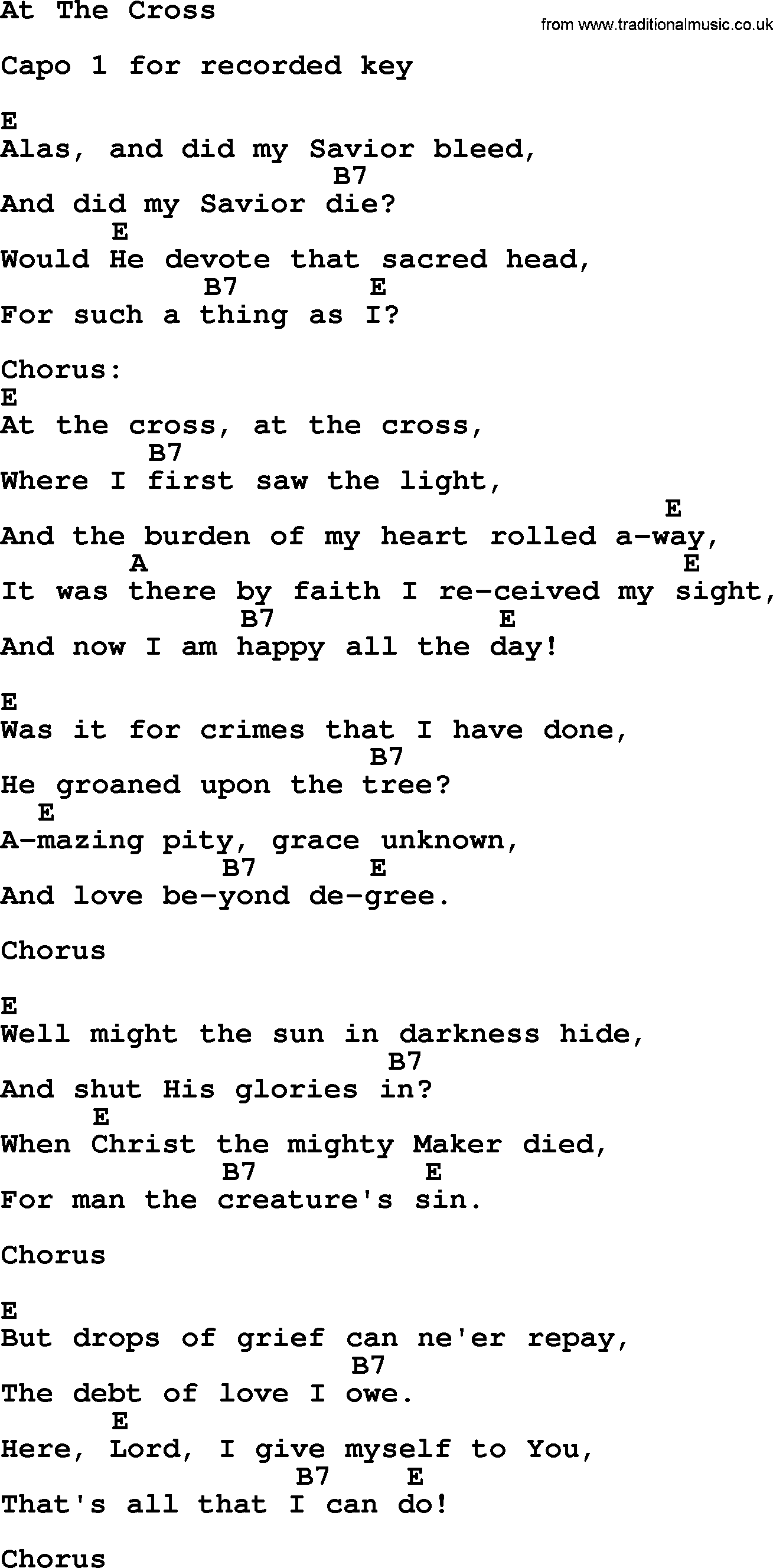Hank Williams song At The Cross, lyrics and chords