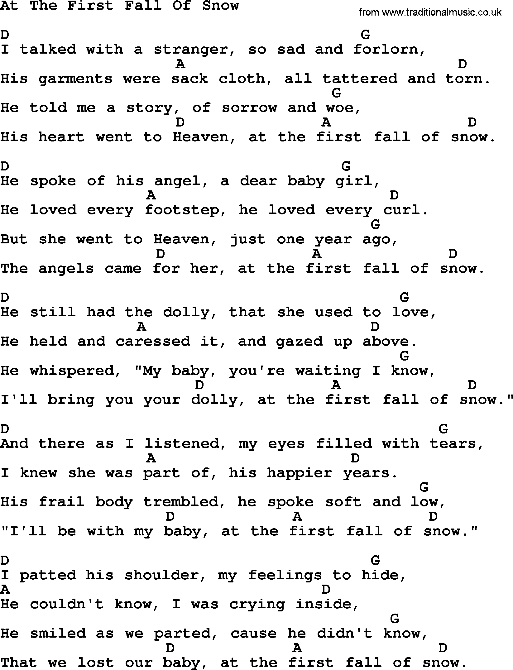 Hank Williams song At The First Fall Of Snow, lyrics and chords