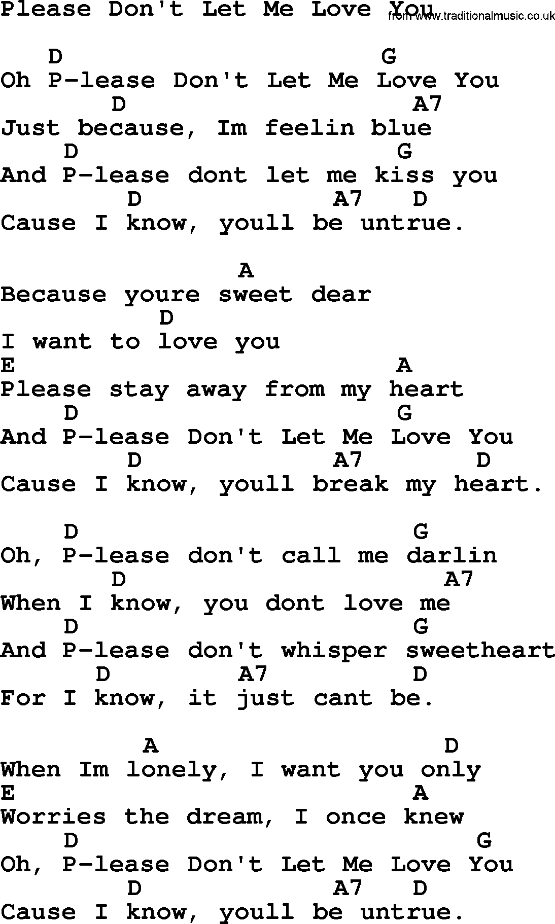 Hank Williams song Please Don't Let Me Love You, lyrics and chords