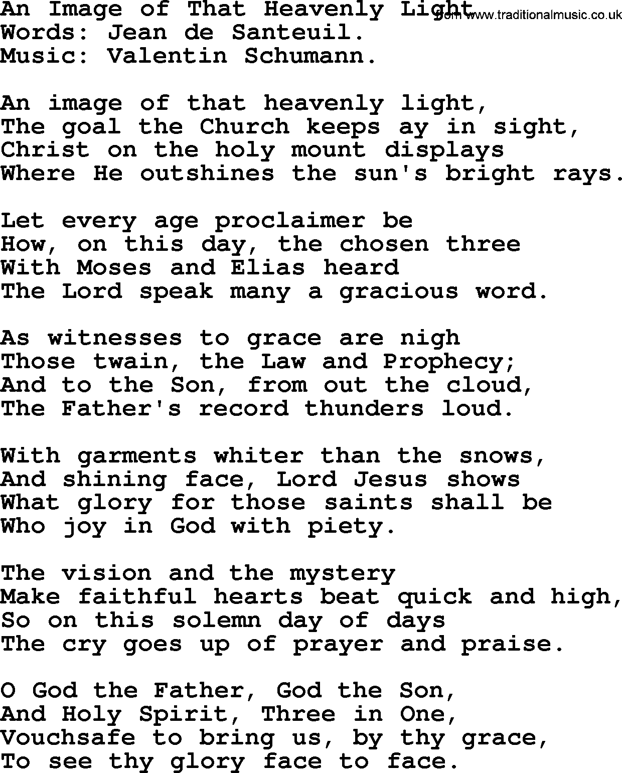 Hymns from the Psalms, Hymn: An Image Of That Heavenly Light, lyrics with PDF