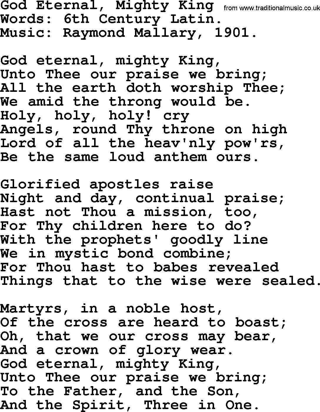 Hymns from the Psalms, Hymn: God Eternal, Mighty King, lyrics with PDF