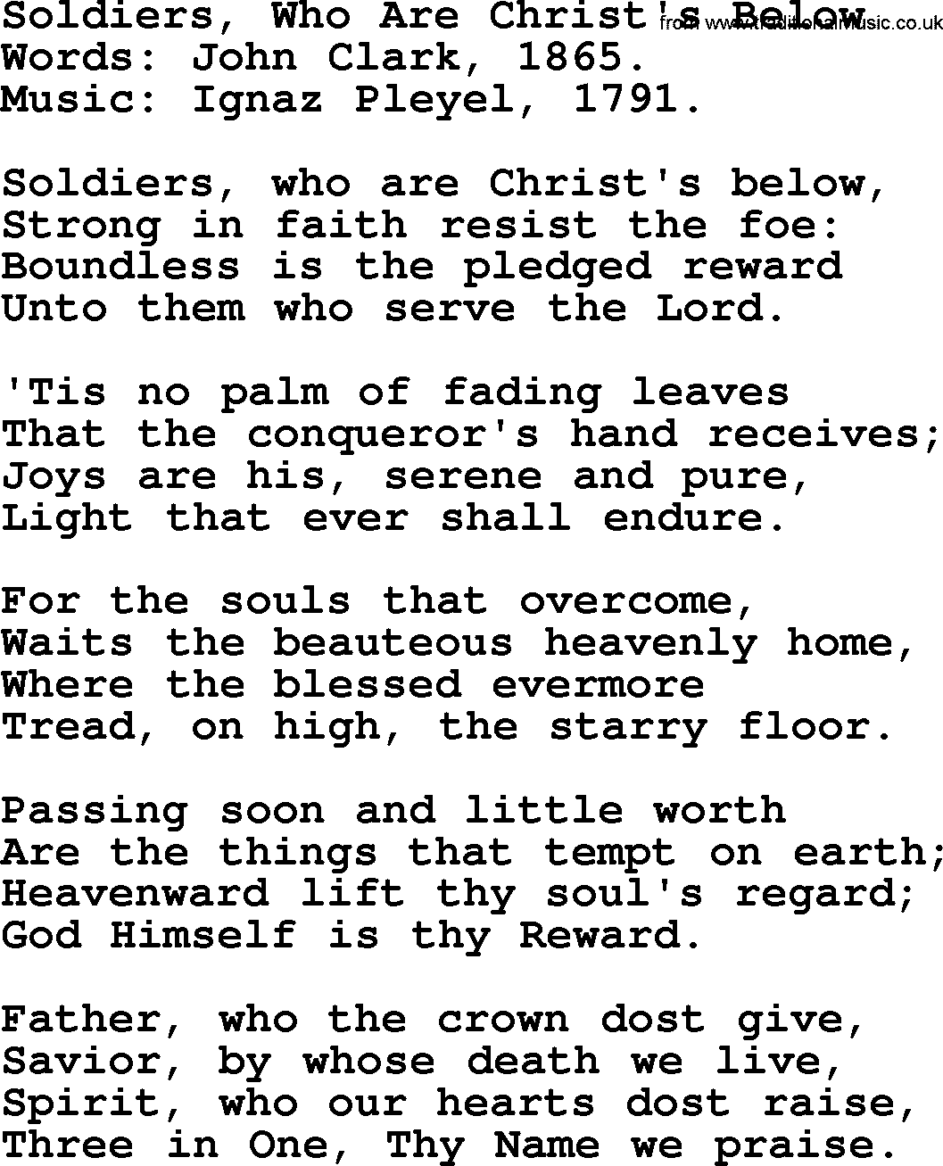Hymns from the Psalms, Hymn: Soldiers, Who Are Christ's Below, lyrics with PDF