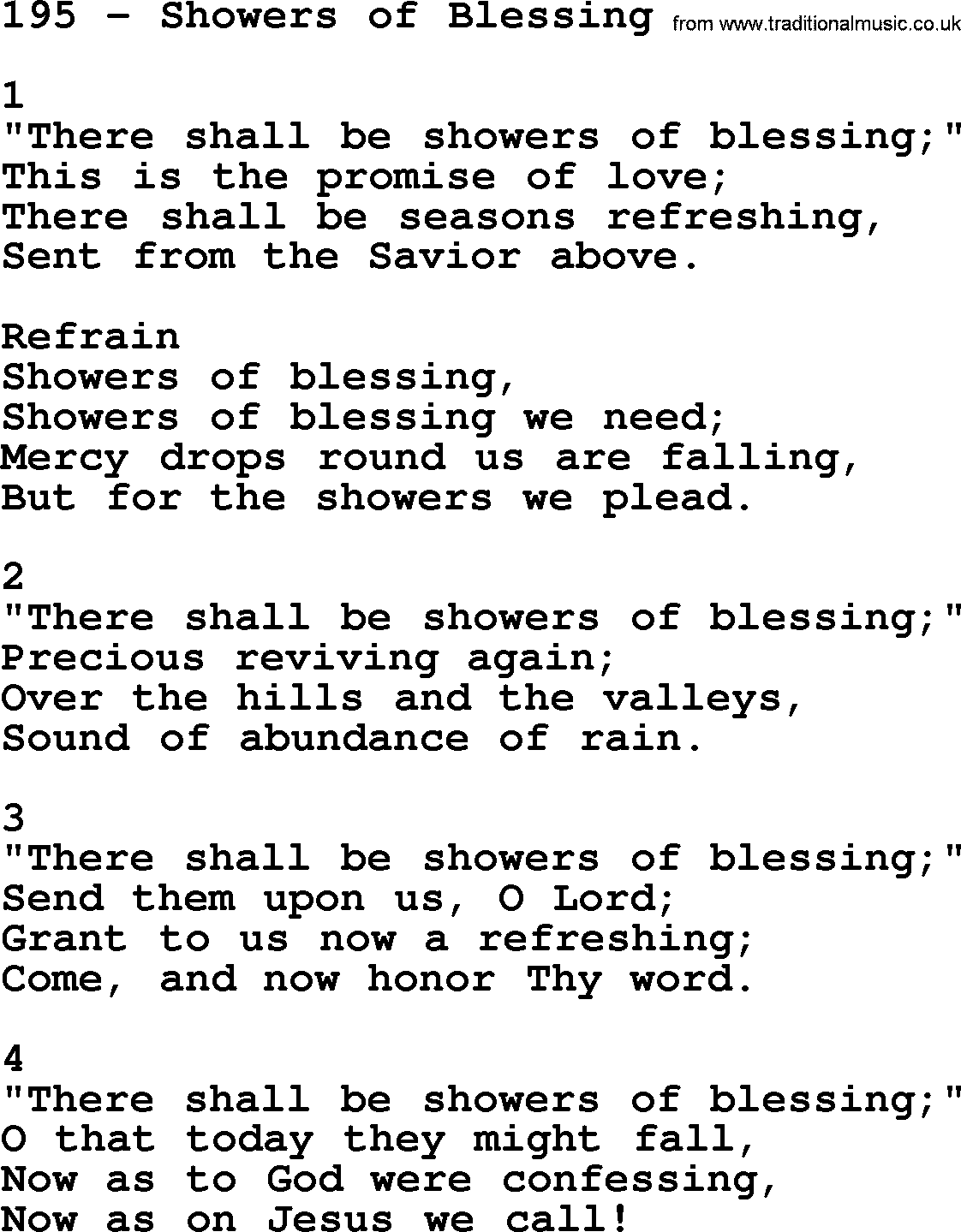 Complete Adventis Hymnal, title: 195-Showers Of Blessing, with lyrics, midi, mp3, powerpoints(PPT) and PDF,
