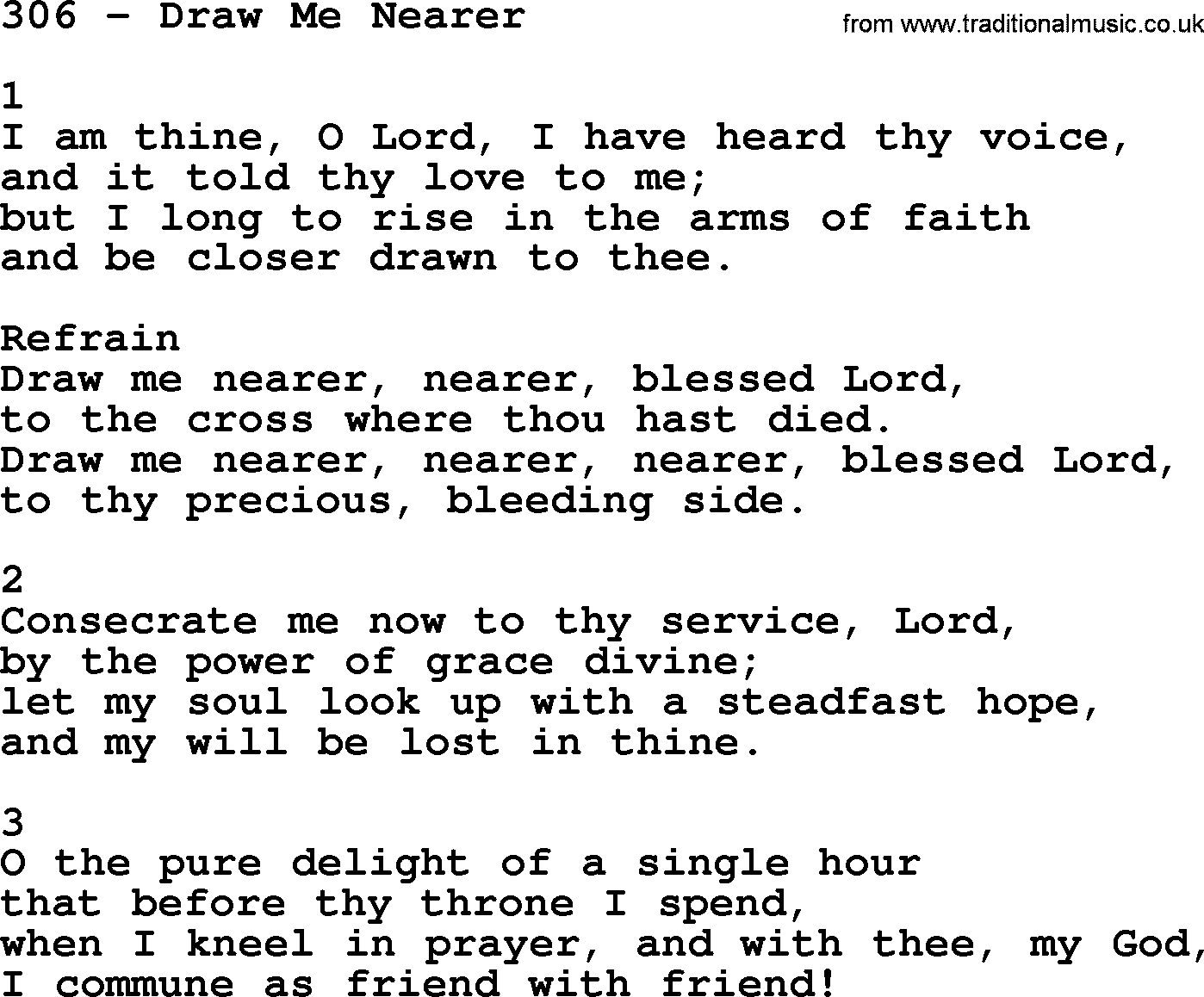 Complete Adventis Hymnal, title: 306-Draw Me Nearer, with lyrics, midi, mp3, powerpoints(PPT) and PDF,