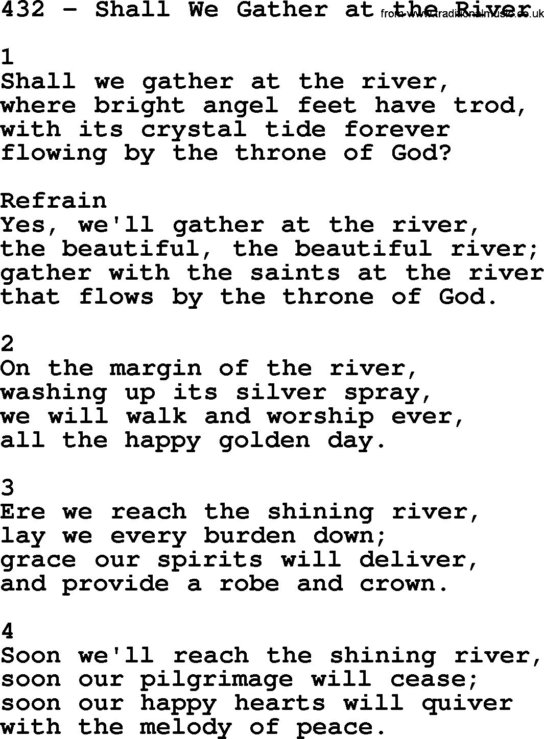 Complete Adventis Hymnal, title: 432-Shall We Gather At The River, with lyrics, midi, mp3, powerpoints(PPT) and PDF,