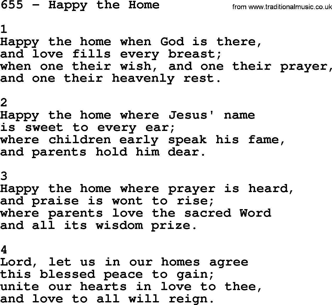 Complete Adventis Hymnal, title: 655-Happy The Home, with lyrics, midi, mp3, powerpoints(PPT) and PDF,