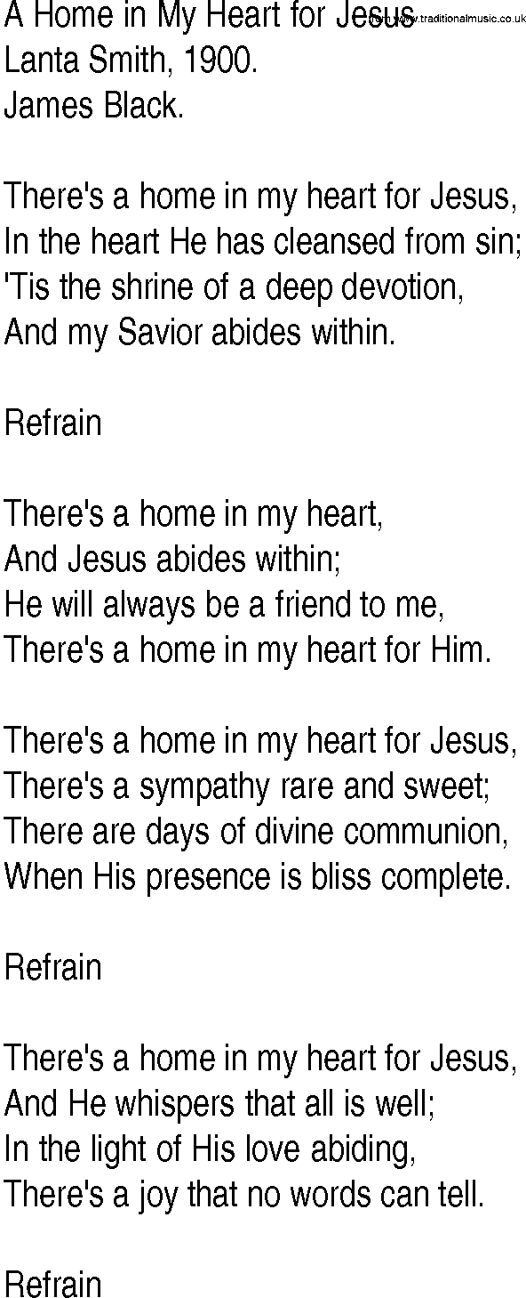 Hymn and Gospel Song: A Home in My Heart for Jesus by Lanta Smith lyrics