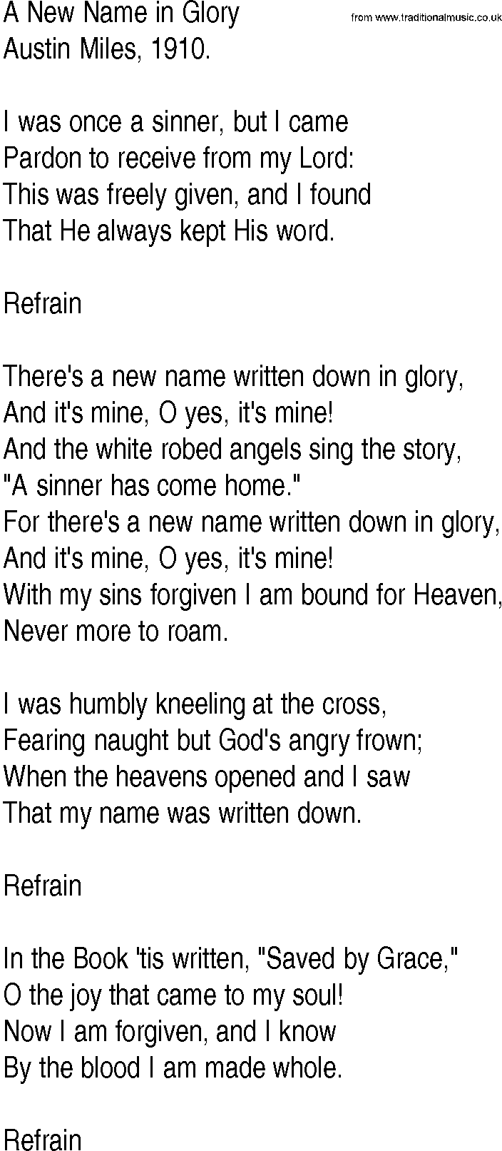 Hymn and Gospel Song: A New Name in Glory by Austin Miles lyrics