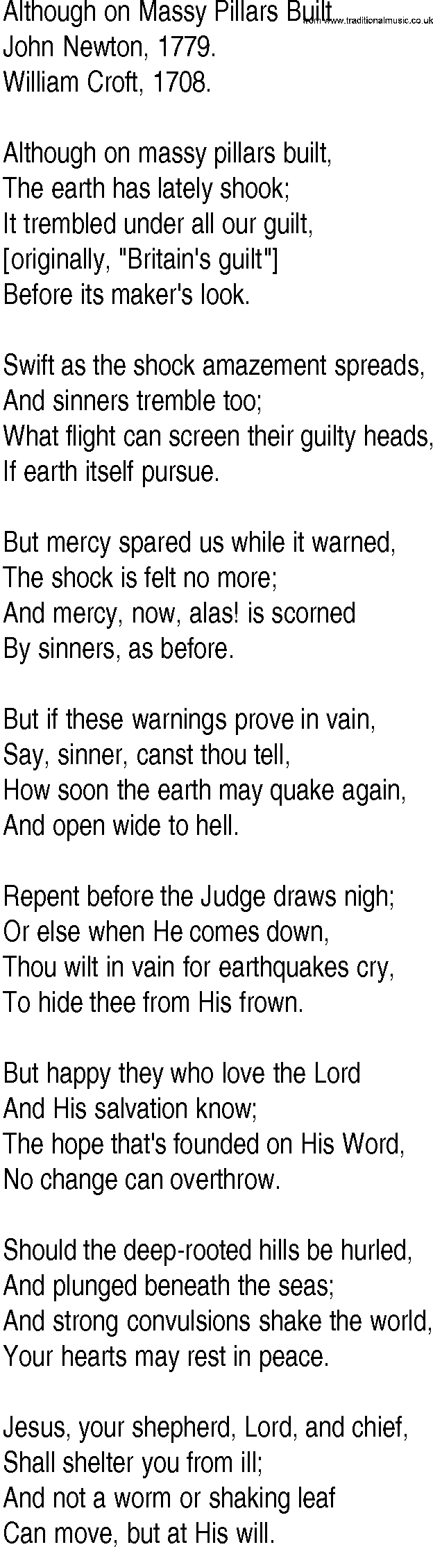 Hymn and Gospel Song: Although on Massy Pillars Built by John Newton lyrics