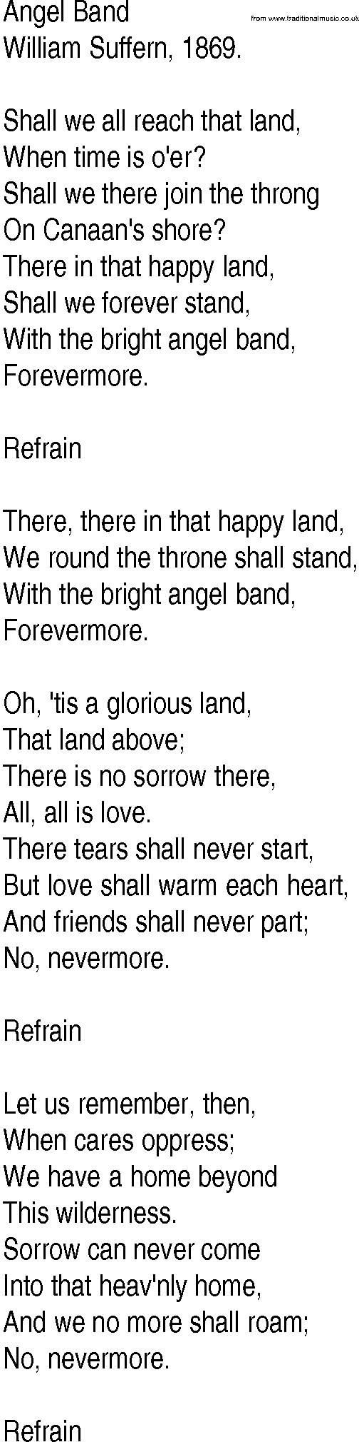 Hymn and Gospel Song: Angel Band by William Suffern lyrics