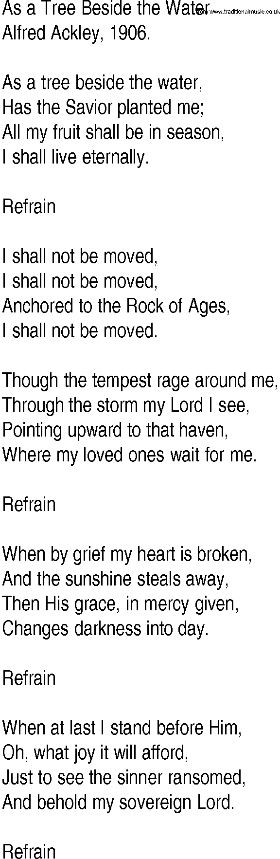 Hymn and Gospel Song: As a Tree Beside the Water by Alfred Ackley lyrics