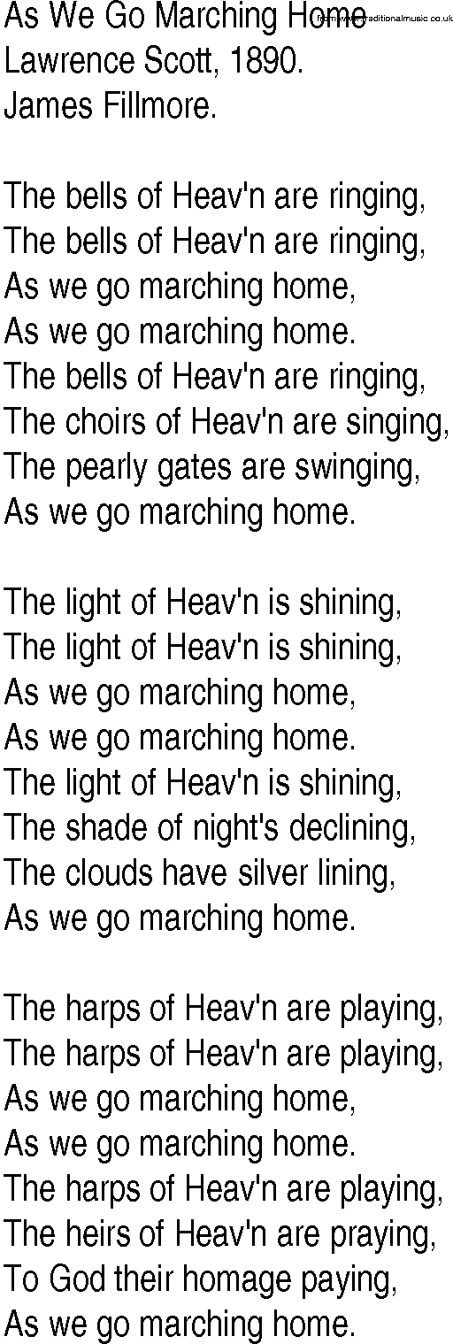 Hymn and Gospel Song: As We Go Marching Home by Lawrence Scott lyrics