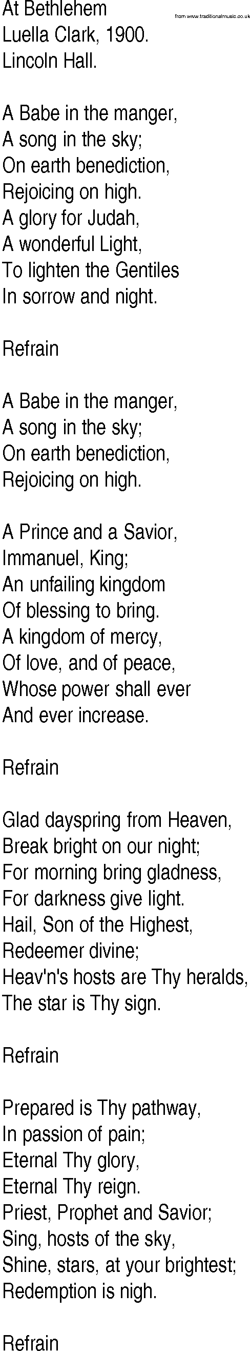 Hymn and Gospel Song: At Bethlehem by Luella Clark lyrics