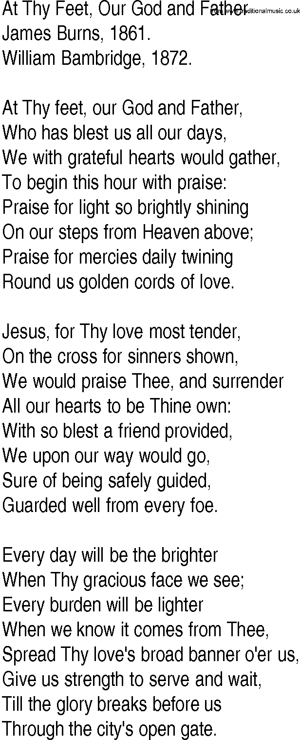 Hymn and Gospel Song: At Thy Feet, Our God and Father by James Burns lyrics
